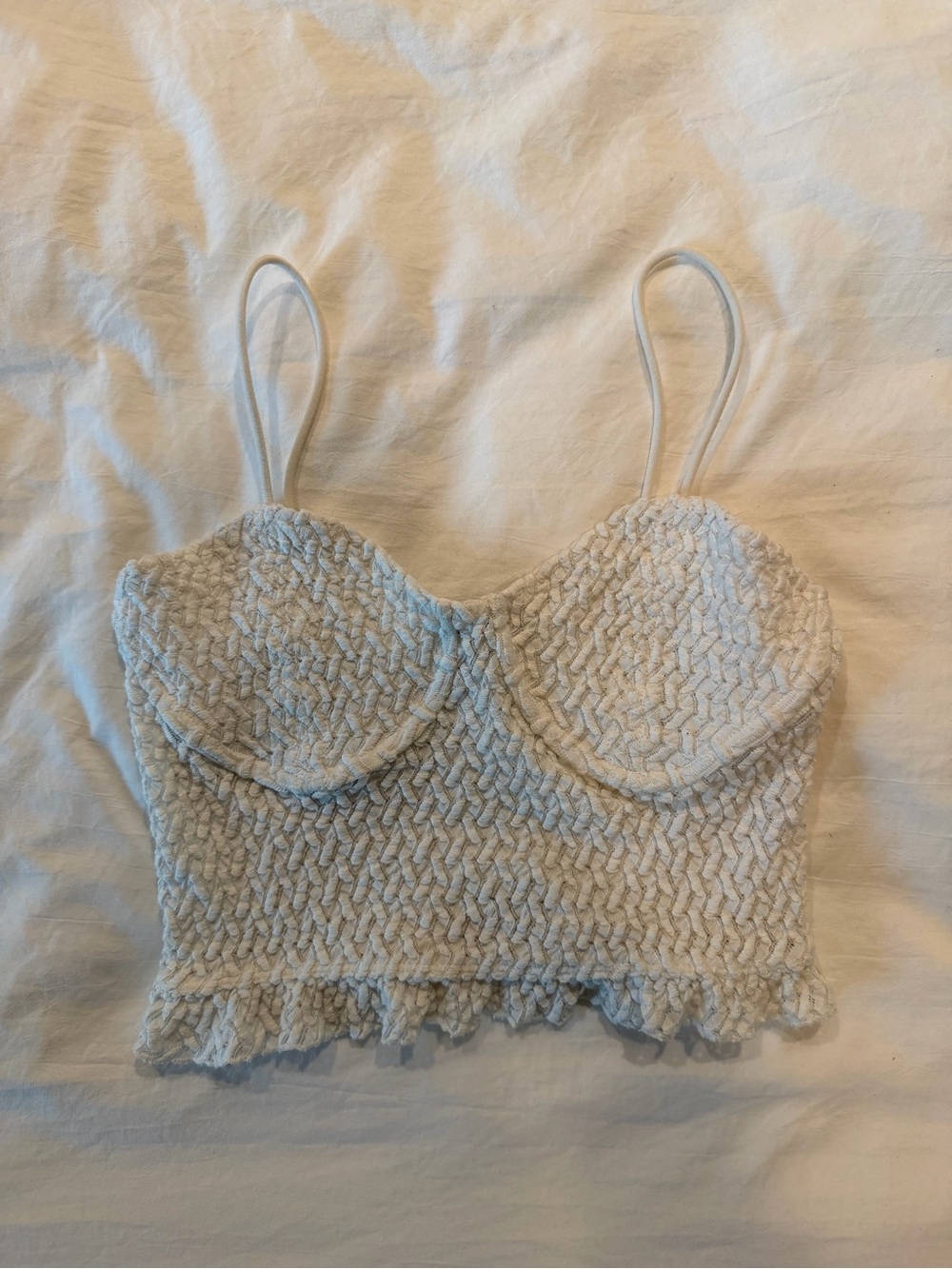 Bershka Cream Cropped Textured Bustier Tank